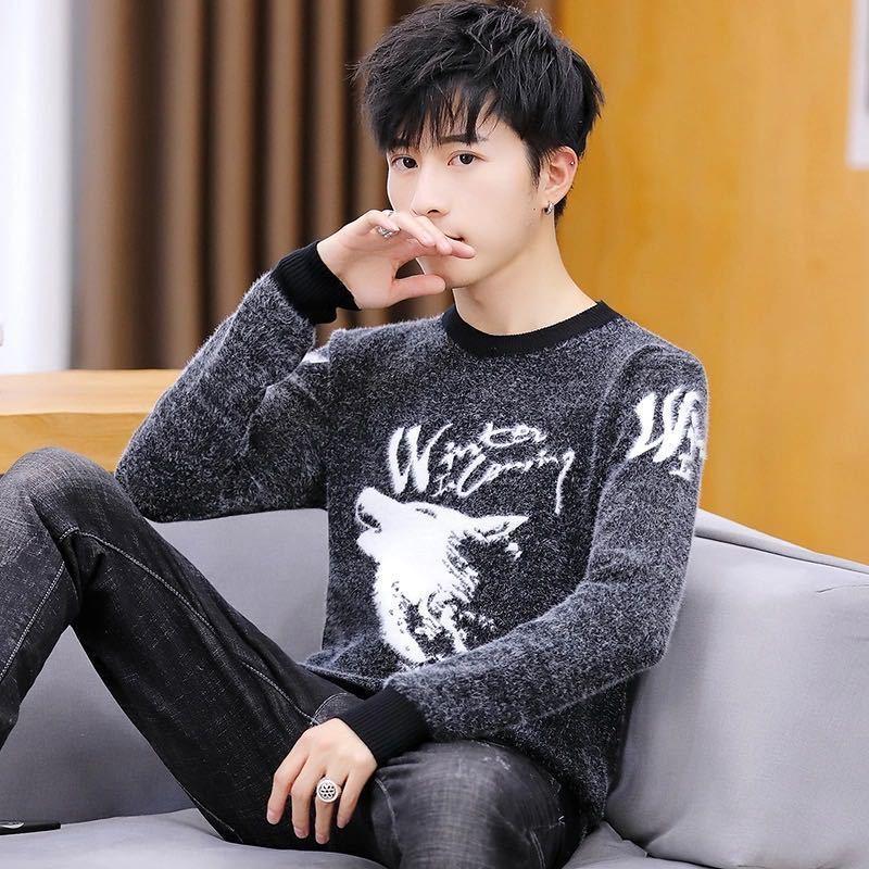 Wave Pattern Men's Pullover Sweater Autumn and Winter Warm Long-sleeved Tops Fashion Casual All-match Coat