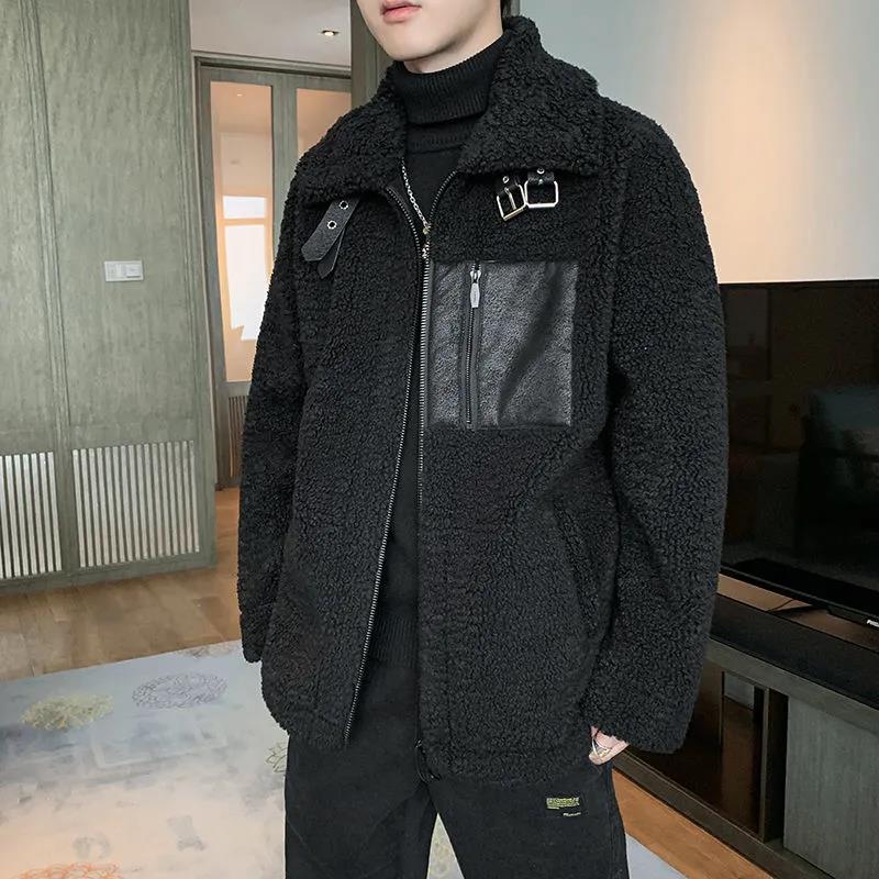 Winter Men's Lamb Plush Jacket Thicken Warm Jacket Loose Tide Brand Cotton Coat Trend Handsome