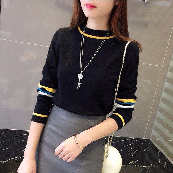 Women's Knitted Bottoming Shirt Autumn Winter All-match Elastic Slim Pullover Round Neck Jumper Top