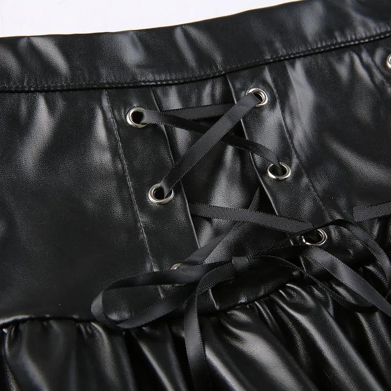 Lace-up Leather Skirt Women's PU High Waist Bow Knot Slim Fit Pleated Skirt Spring and Summer Women's Clothing