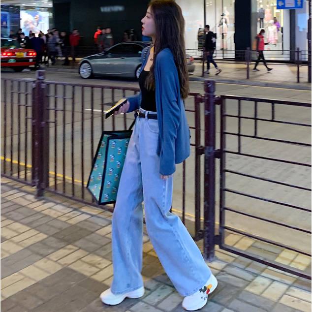 WTEMPO Wide Leg Jeans High Waist Was Thin Female Retro Student Straight Magic Pants Trousers Tide