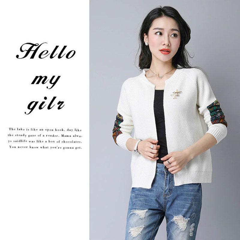 Spring and Autumn Cardigan Short Knitted Top Simple Casual Long Sleeve Sweater Fashion Jacquard Female Jacket