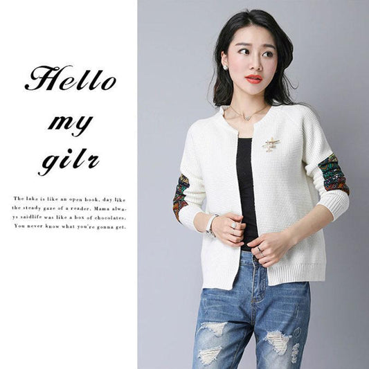 Spring and Autumn Cardigan Short Knitted Top Simple Casual Long Sleeve Sweater Fashion Jacquard Female Jacket