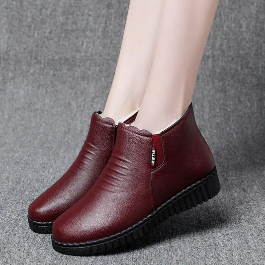 Thicken Middle-aged and Elderly Cotton Shoes Female Winter Mom Shoes Plush Fleece Warm Booties Comfortable Shoes with Non-slip Soft Sole