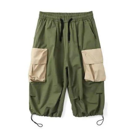 Summer Loose Wide-leg Overalls and Shorts Men's Loose and Personalized Drawstring Cropped Trousers