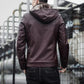 Plush Thick Men's Leather Jacket Winter Slim Hooded Trendy Handsome Motorcycle Leather Jacket