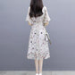 Chiffon Dress Summer Temperament Was Thin, Printed Fairy A-line Mid-length Waist Floral Skirt Round Neck Short-sleeved Ladies Chiffon Dress