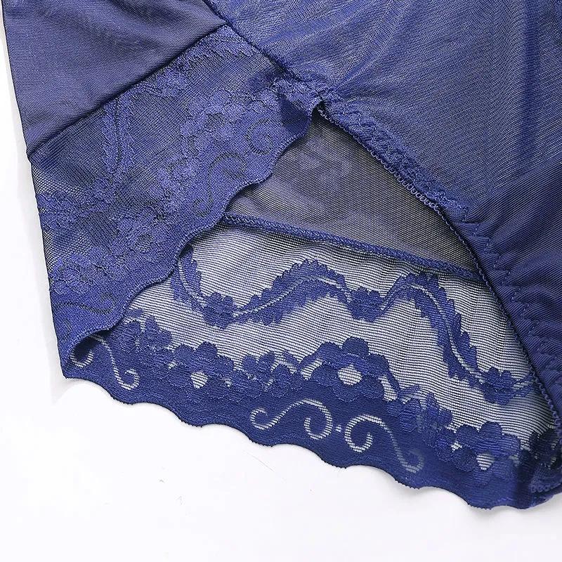 Black Plus Size Mid High Waist Panties Ladies Sexy Lace Mesh Seamless Transparent Ladies Briefs Transparent Hollow Out Panties