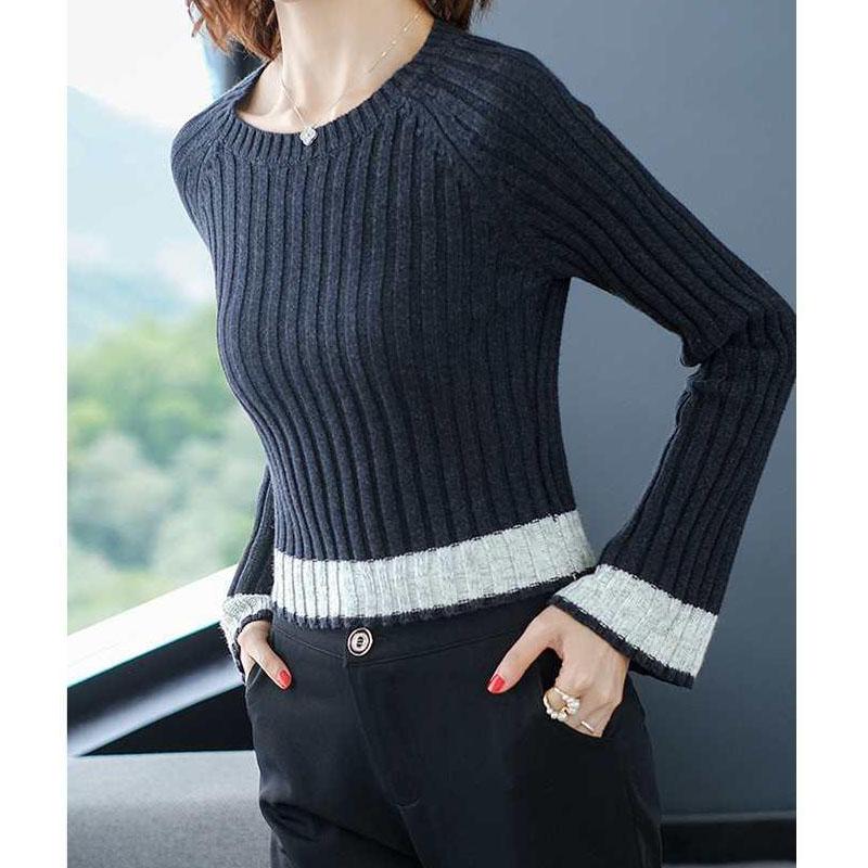 Short Crew Neck Sweater Autumn and Winter Slim Western Style Top Fashion Simple Women's Base Shirt
