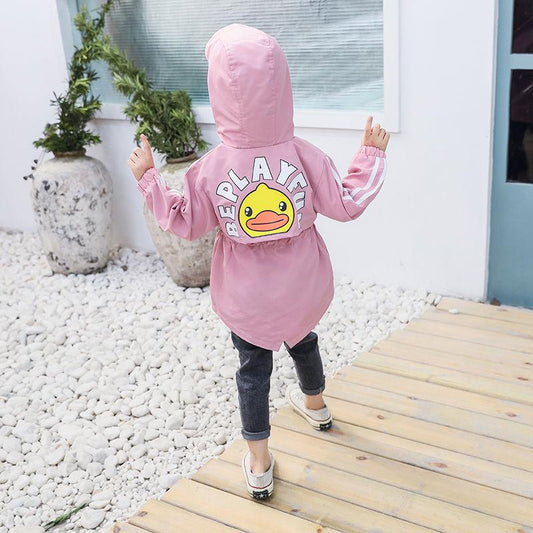 Autumn Girls Windbreaker Coat Baby Kids Cartoon Print Hooded Outwear Baby Kids Coats Jacket Clothing