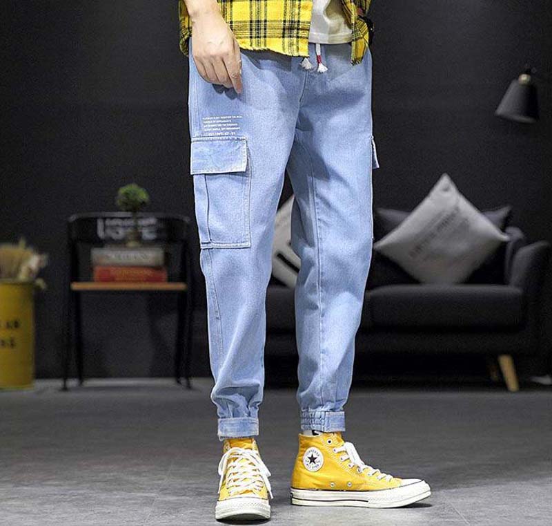Men's Jeans Student Loose Trend Casual Small Feet Cropped Trousers Spring and Autumn Harem Pants Overalls