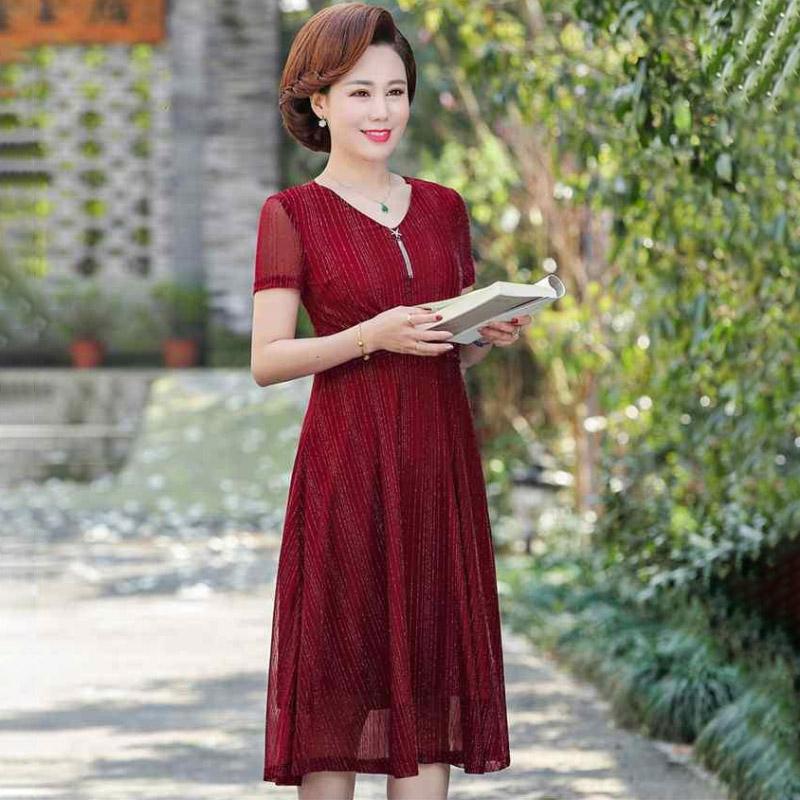 Women's Casual Print Color Three Quarter Sleeve O-Neck Long Unregular Silk Dress