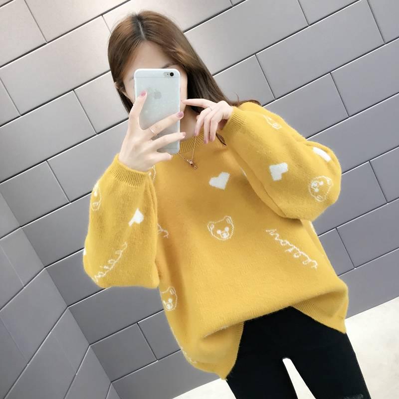 Autumn Winter Cute Pattern Loose Sweater Schoolgirl Pullover Round Neck Long Sleeve Sweater