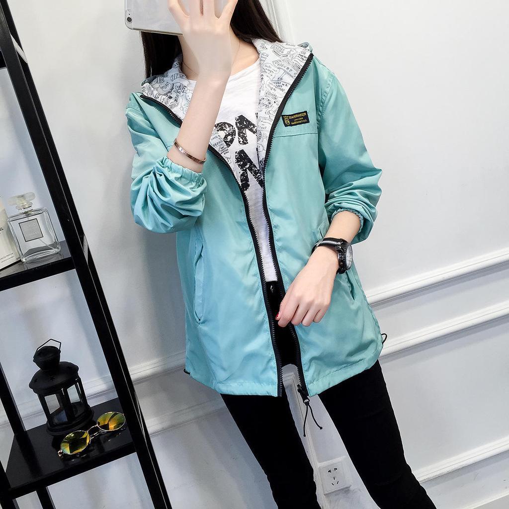 Women Spring Autumn Coat Female New Loose Wild Long-sleeved Hooded Student Windbreaker Jacket