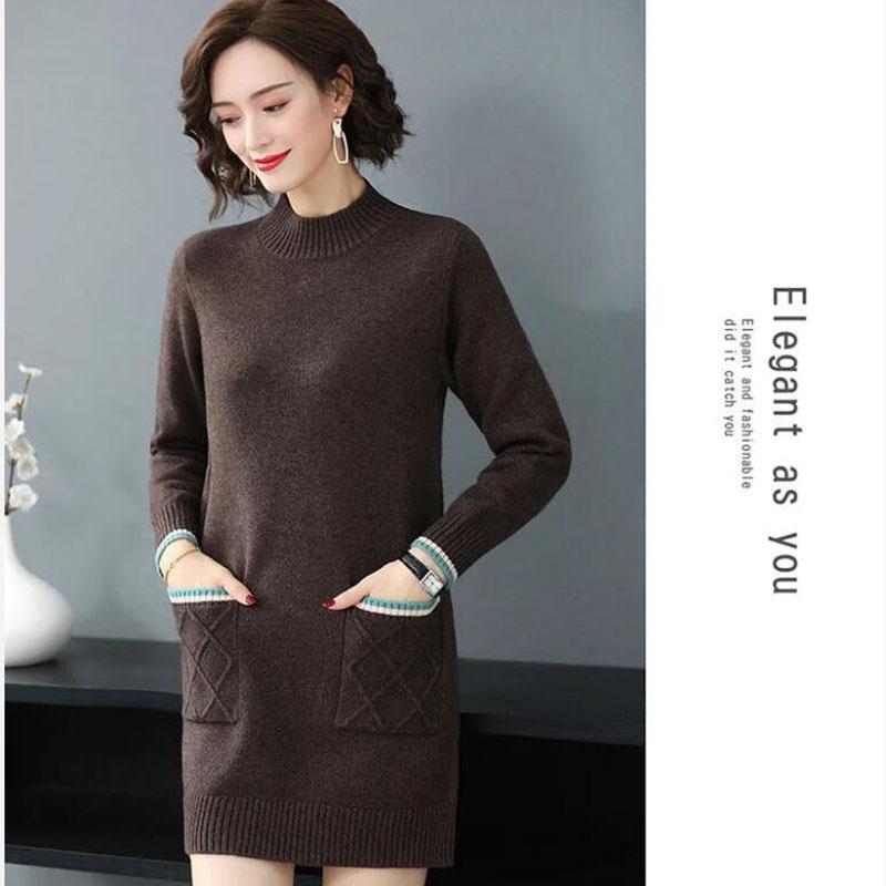 Autumn Winter High Quality pullover Sweater Dress Women Knit Dress thick Long Sweater Dress with Pockets  Outer Wear
