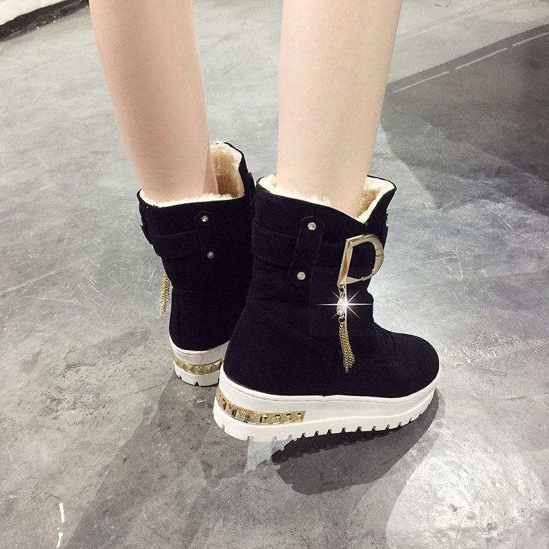 Winter Boots Plus Velvet Snow Boots Frosted Thick Warm Cotton Shoes Women's Boots Mid-tube Flat-bottom Women's Shoes