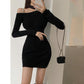 Knitted Dress Women's Bottoming Dress Bag Hip Skirt with Temperament Slim Sexy Strapless Long-sleeved Bottoming Skirt