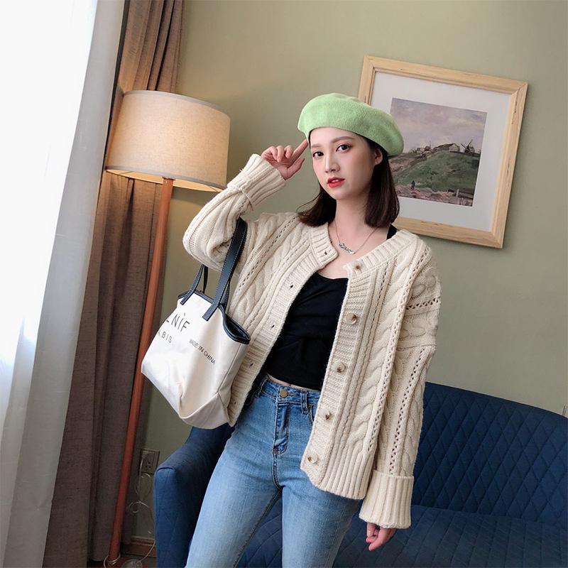 Women Short Cardigan Knitted Sweater Autumn Winter Long Sleeve V Neck Jumper Cardigans Casual Streetwear Fashion Pull Femme Coat