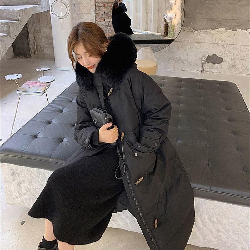 Purple Down Jacket Women Clearance Large Fur Collar Over The Knee Super Long Thickening