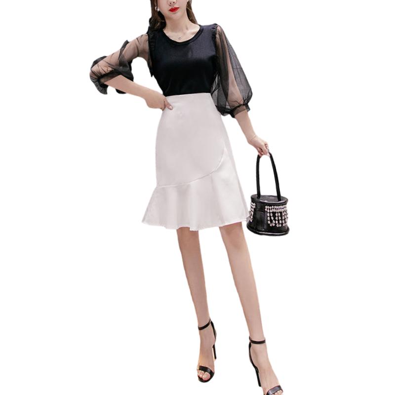 Mermaid Skirt Women Sexy Tight A-line Pleated Skirt Hip Skirt  Elastic Waist Club Casual Home Office