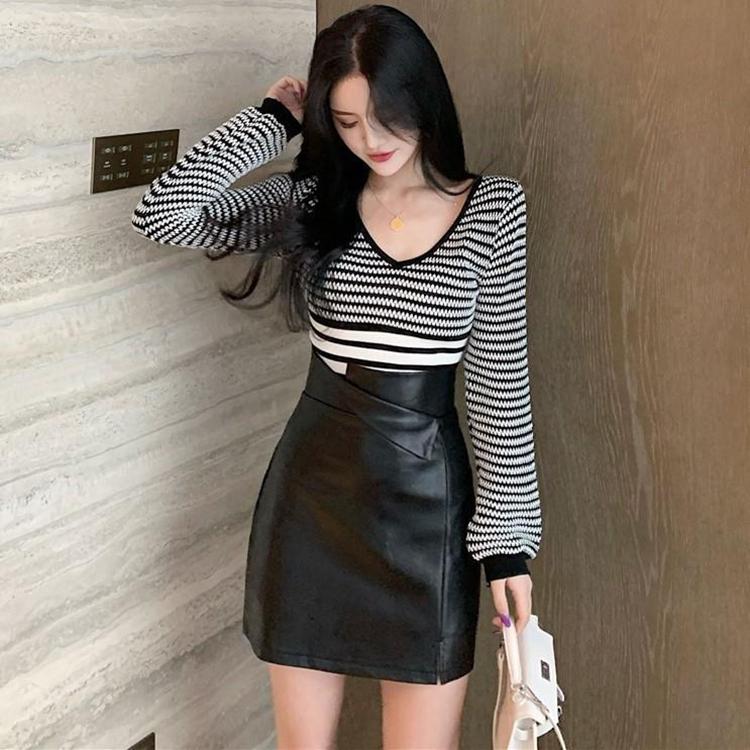 Women's Sexy Leather Skirt Glossy PU leather short Solid zipper Split A-line Skirts