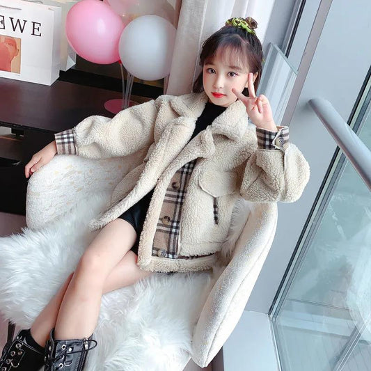 Girls Lamb Wool Coat Plus Velvet Thick Autumn and Winter Clothes Girl In Warm Top