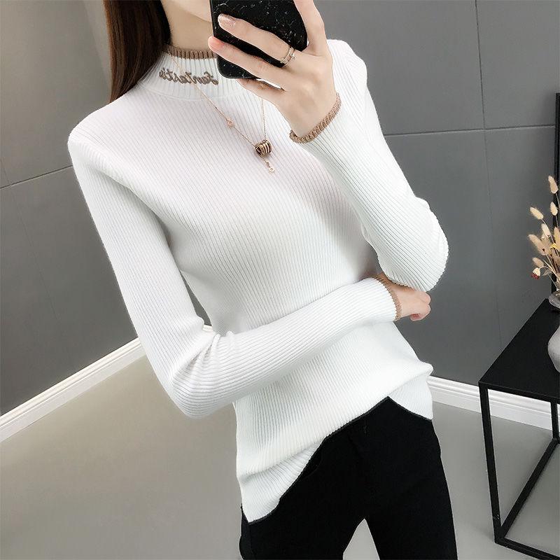Pofulove Thick Sweater Women Autumn Winter Students Half Turtleneck Bottoming Shirt Skinny Sweaters