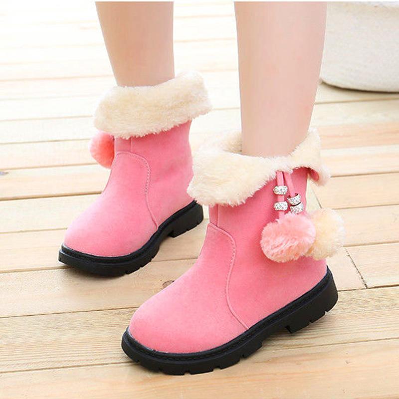 Girls' Boots Autumn Winter Plus Velvet Elementary School Students Warm Children Snow Boots Girls Thick Non-slip Long Tube Cotton Boots