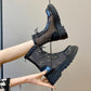 Women's Soft Leather Mesh Martin Boots Summer Sandals All-match Back Zipper Flat Ankle Boots