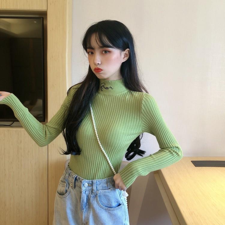 Pofulove sweater with black sweater long sleeve turtleneck top core yarn base shirt ladies winter