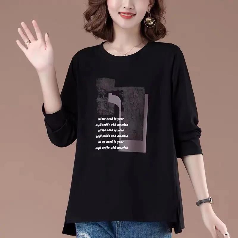 Large Size Printed T-shirts Women's Shirts Casual Pullovers Spring Long-sleeved Shirts Maternity Wear