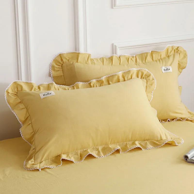 Washed Cotton Cotton Side Pillowcase Solid Color Cotton Pillowcase Pillow Core Cover 48*74cm