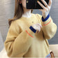 Autumn and Winter Womens Round Neck Color Matching Comfortable Loose Without Velvet Sweater