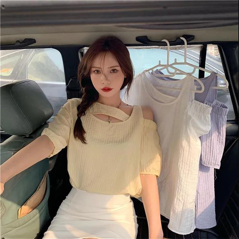 Women Summer One Shoulder Short Sleeve Top Fashion Casual Loose T-shirt
