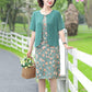 Middle-aged Mother XL-XXXXXL Women's Summer Dress Chiffon Veil Short Sleeve Round Neck Printing