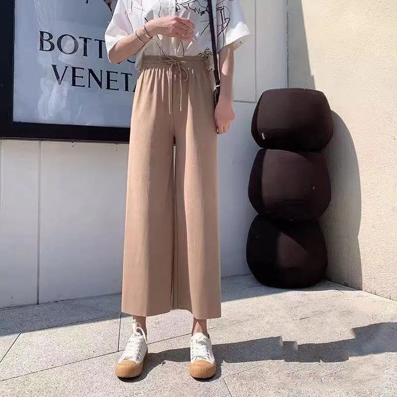 Ice Silk Pendant Nine-point Wide-leg Pants Women's Spring and Summer High-waisted Thin Casual Pants Loose Straight Pants