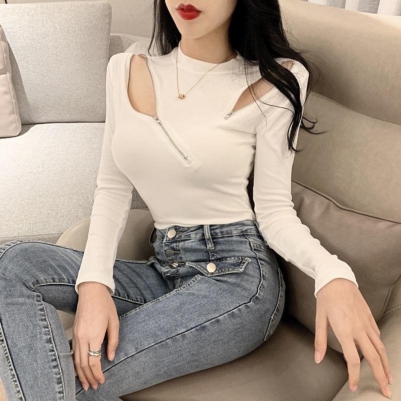 Scheming Zipper Stretch Fashion Top All-match Slim Solid Color Jacket Long-sleeved Knitted Sweater Design