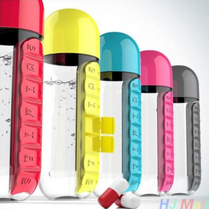 Portable Pill Box Organizer With Water Bottle Compartments
