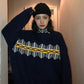 Autumn Winter  Women Fashion Sweater Casual Knitting Sweater Color Matching Round Neck Pullovers Loose Casual Long Sleeve Sweater
