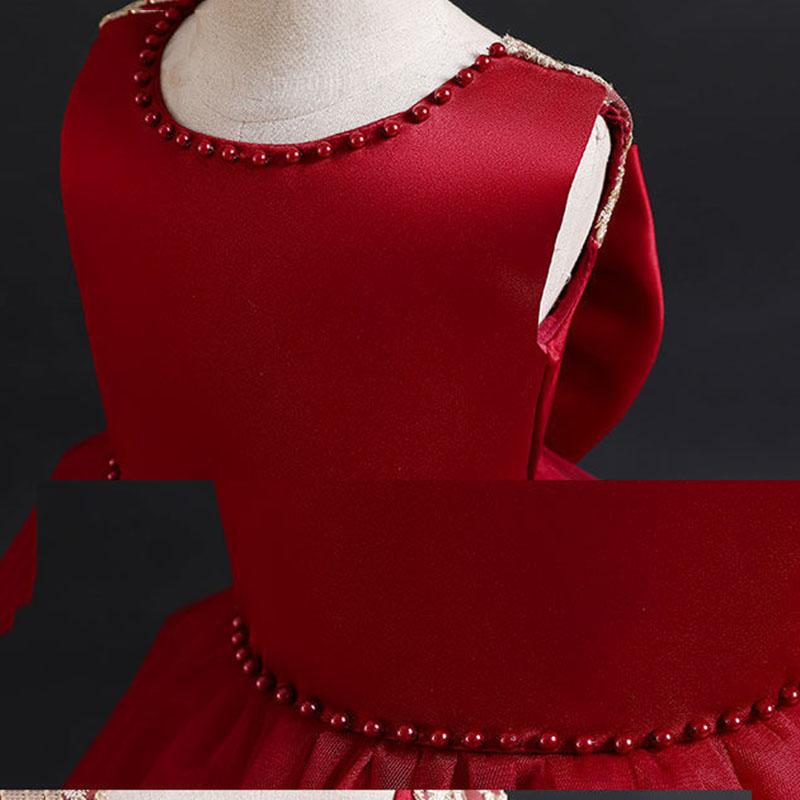Children's Dress Skirt Girl Baby Lace Bow Dress Temperament Sleeveless Open Back Lace Plaid Skirt Tutu Skirt Waist A-line Skirt