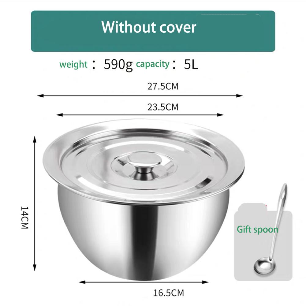 Extra-thick Stainless Steel Oil Basin with Lid Large Soup Basin with Seasoning Round Lard Egg Beater