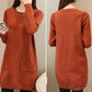 Women's Mid-length Knit Sweater  dress Winter Loose Round Neck Pullover Sweater Thick Knitwear Skirt with Pockets
