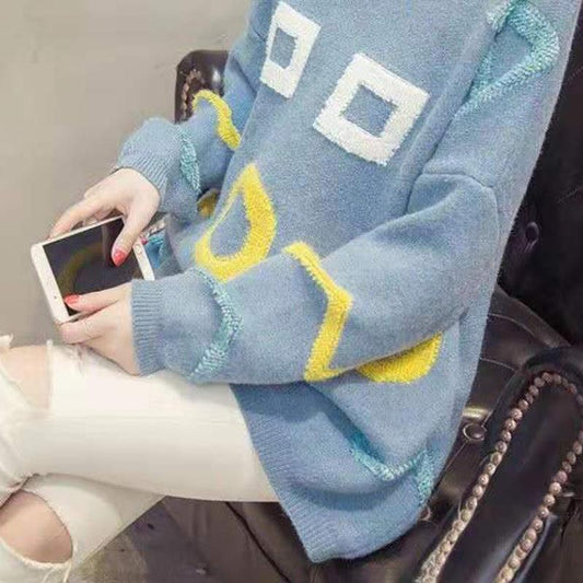 Autumn Winter  Women Fashion Sweater Casual Knitting Sweater Round Neck Pullovers Loose Casual Long Sleeve Sweater