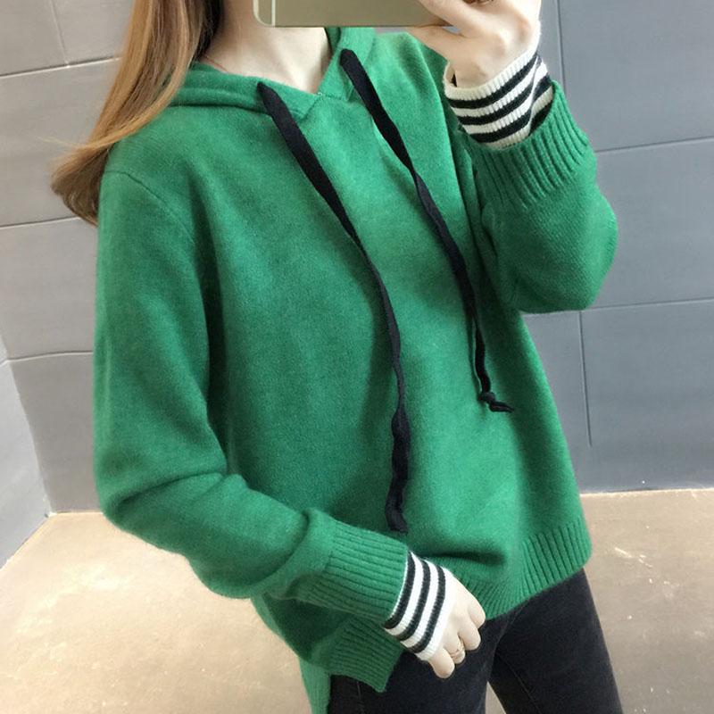 Spring and Autumn All-match Hooded Sweater Knit Korean Short Tops Fashion Casual Women's Jacket