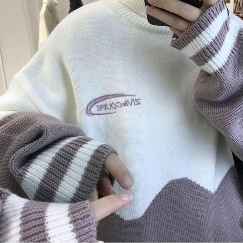 Warm Autumn and Winter Color Matching Turtleneck Sweater Men's Bottoming Shirt Thicker Loose All-match Outer Jacket