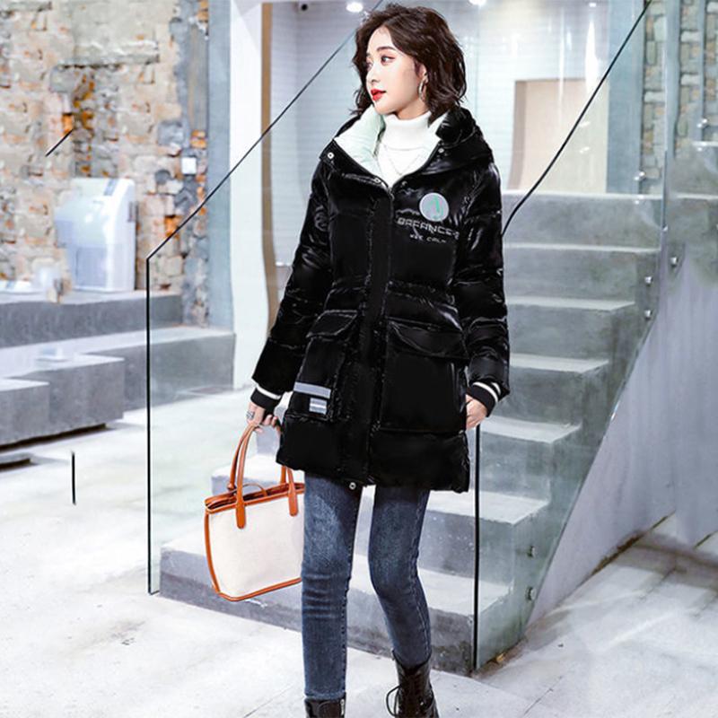 Women's Winter Korean Loose Quilted Coat Warm Stand-collar Down Jacket Women's Glossy Mid-length Down Jacket