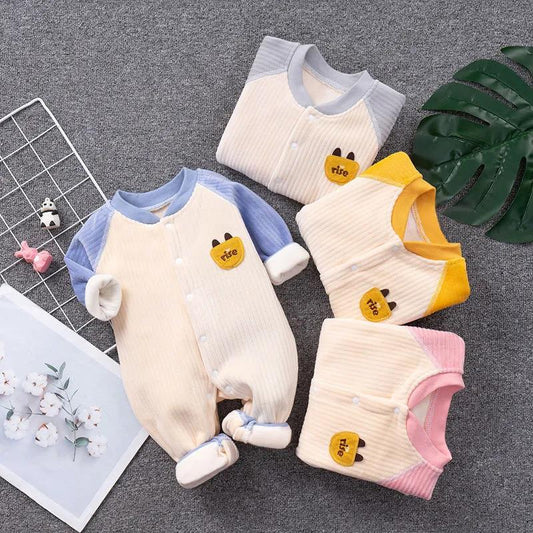 Autumn and Winter Baby Jumpsuit 0 To 6 Months Old Baby Khaki Clothes with Plush Thickened Climbing Clothes Warm Clothes for Newborn Children