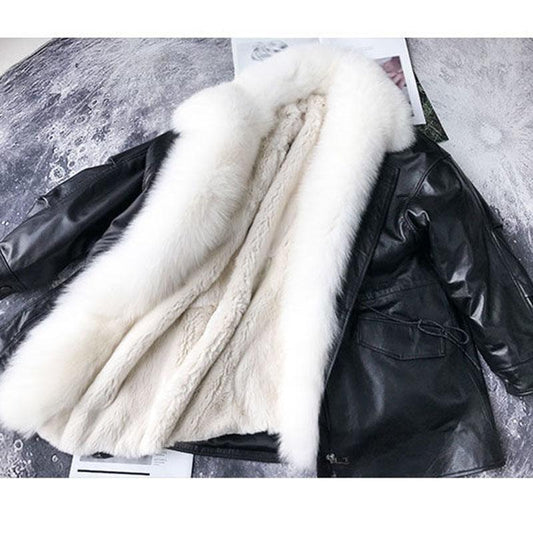 Parkas Women's Mid-length Detachable Full-hair Liner Fur Jacket Leather Fur Jacket