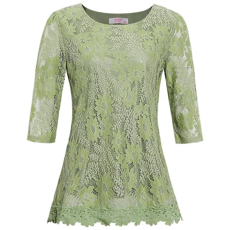 Lace Shirt Top Women's Three-quarter Sleeves Summer Hollow Large Size Medium and Long Short Sleeves