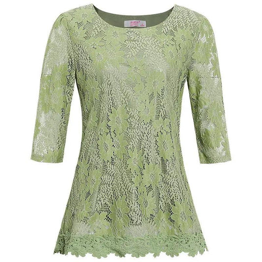 Lace Shirt Top Women's Three-quarter Sleeves Summer Hollow Large Size Medium and Long Short Sleeves